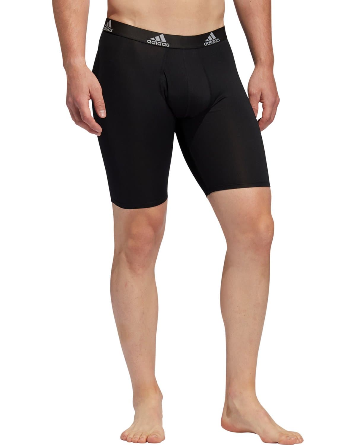 Model wearing black adidas Performance long boxer briefs