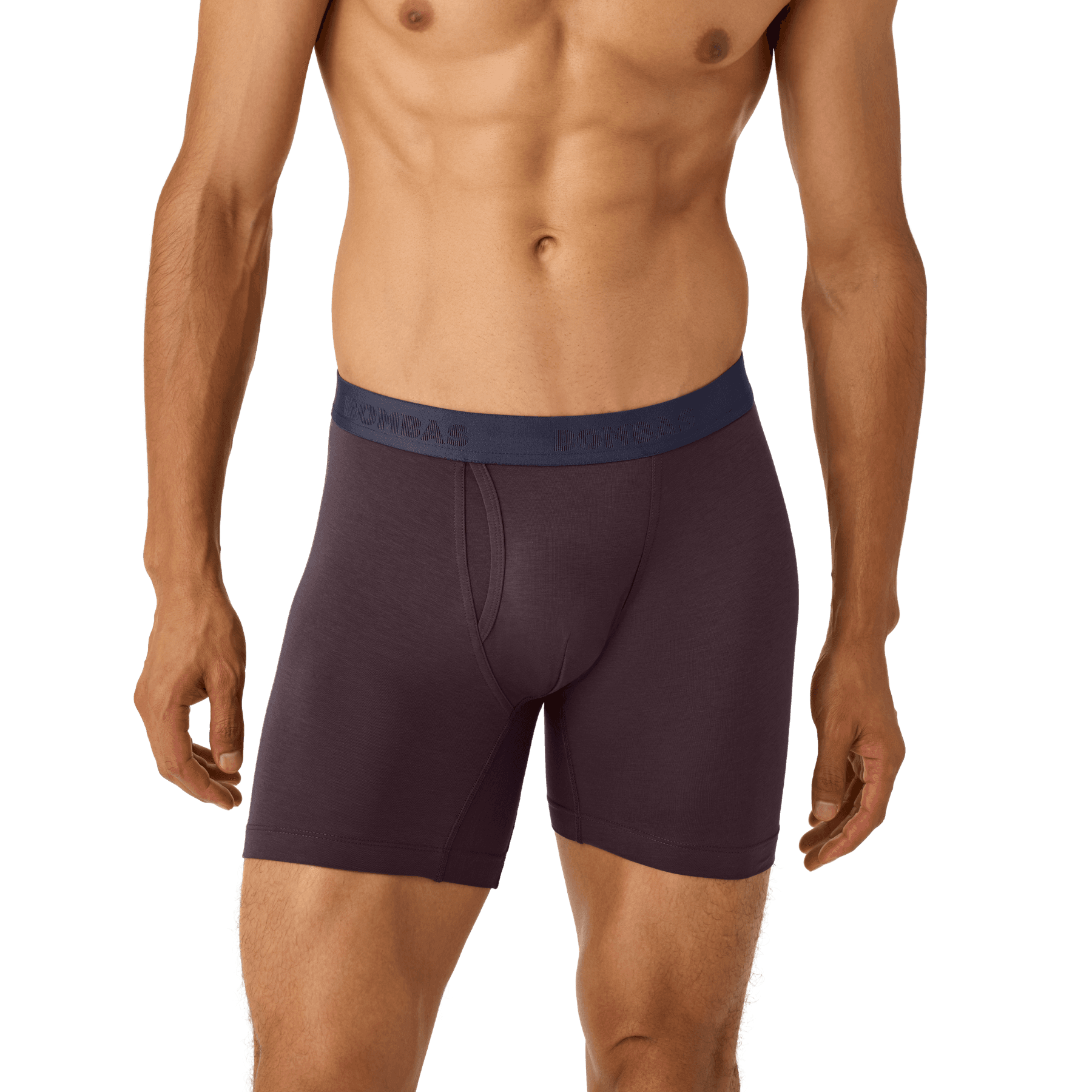 Model wearing dark Bombas cotton-modal boxer briefs