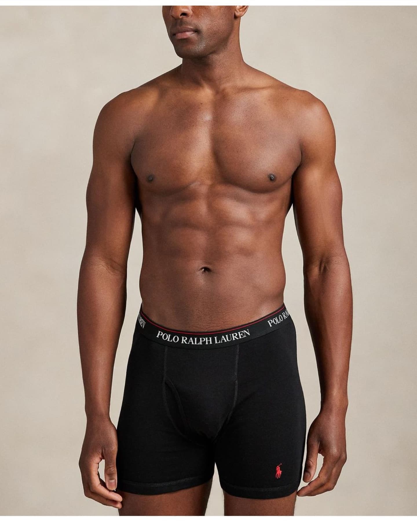 Model wearing black Polo Ralph Lauren boxer briefs